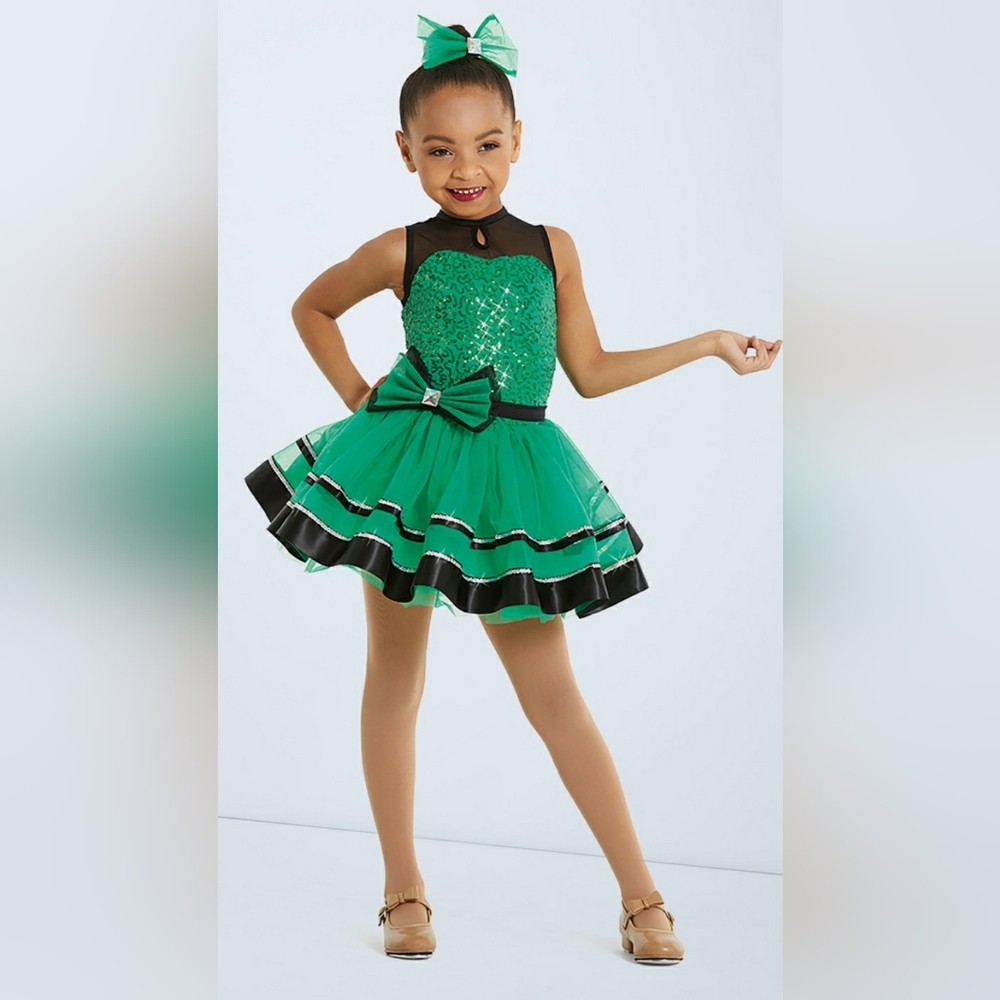 Green and Black Kids Dance Costume